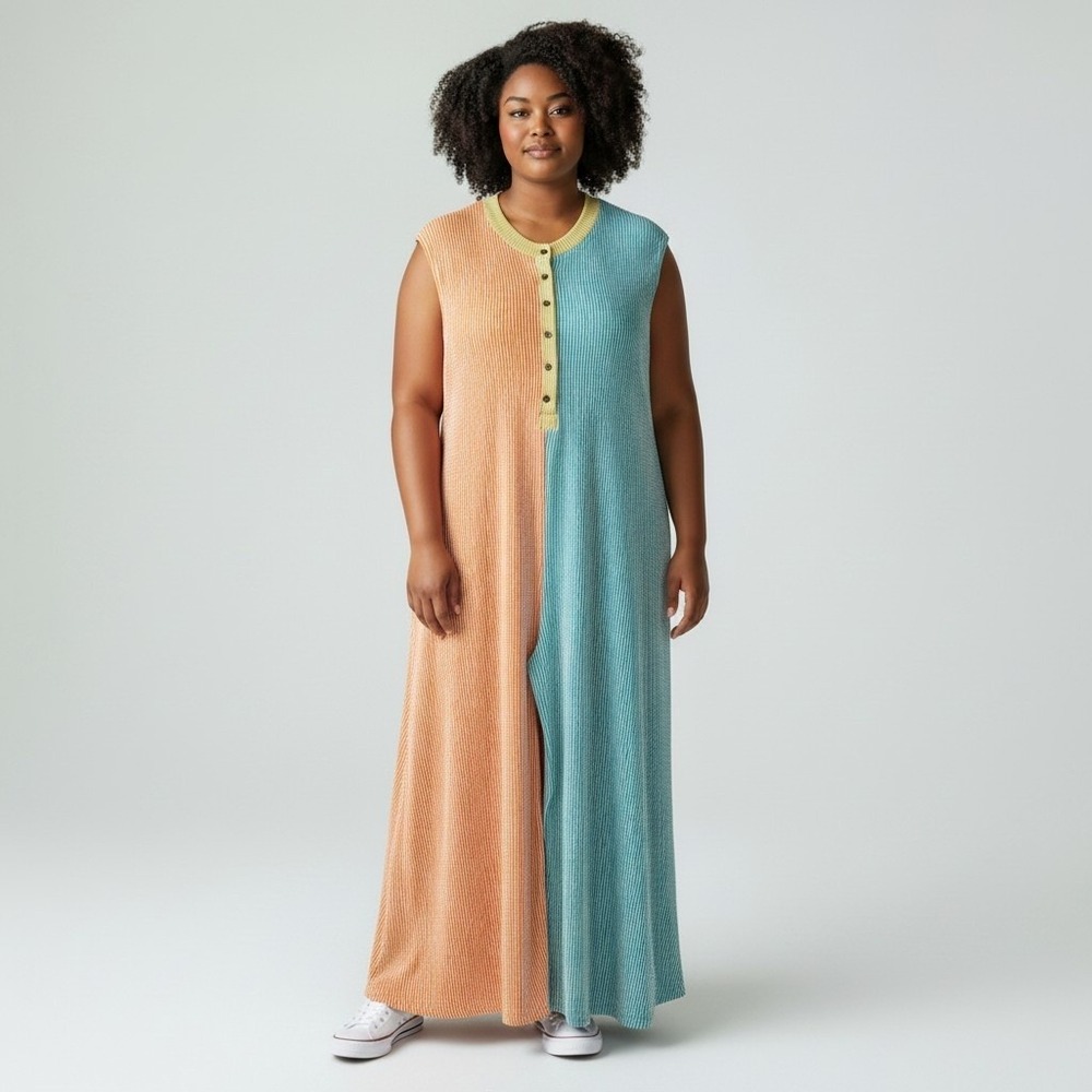 Bucket List Wide Leg‎ Palazzo Jumpsuit Womens Large Color Block Ribbed USA